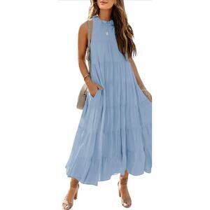 nwt ladies pleated ruffle maxi dress Medium